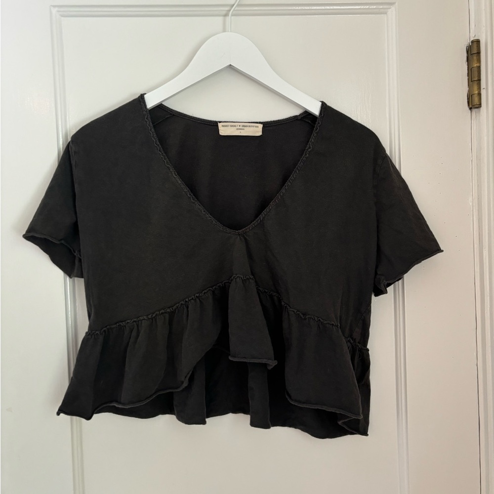 black free people ruffled crop top
